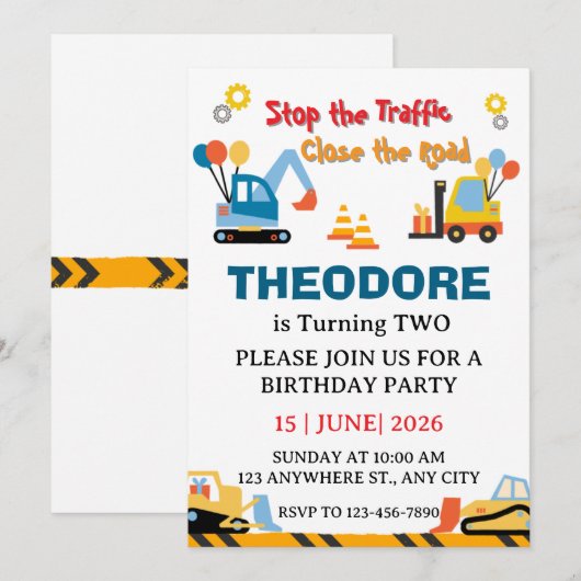 Construction Truck Vehicles Boys 2nd Birthday Kaart (Voorkant / Achterkant)