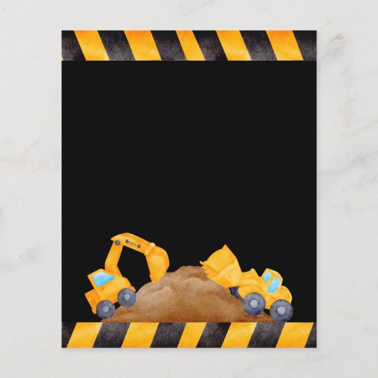 Construction trucks boy birthday budget invitation (Achterkant)