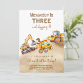 Construction trucks boy birthday invitation. kaart (Staand voorkant)