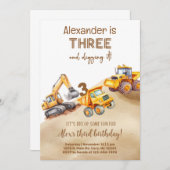 Construction trucks boy birthday invitation. kaart (Voorkant / Achterkant)