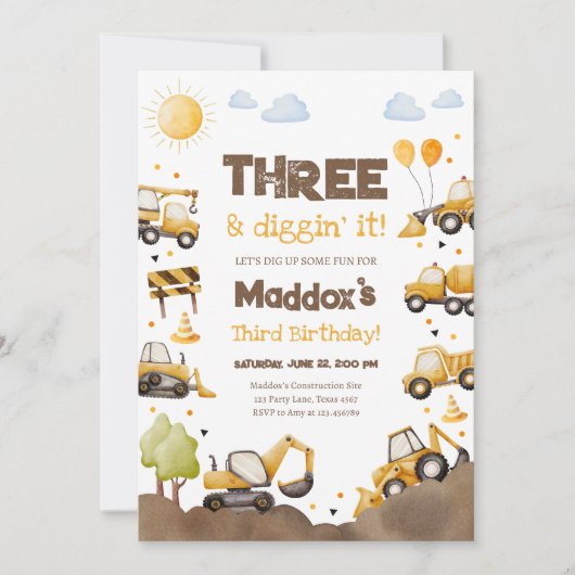 Construction Trucks Boy Dirty 3RD-Y Third Birthday Kaart (Voorkant)