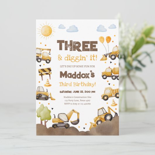 Construction Trucks Boy Dirty 3RD-Y Third Birthday Kaart (Staand voorkant)