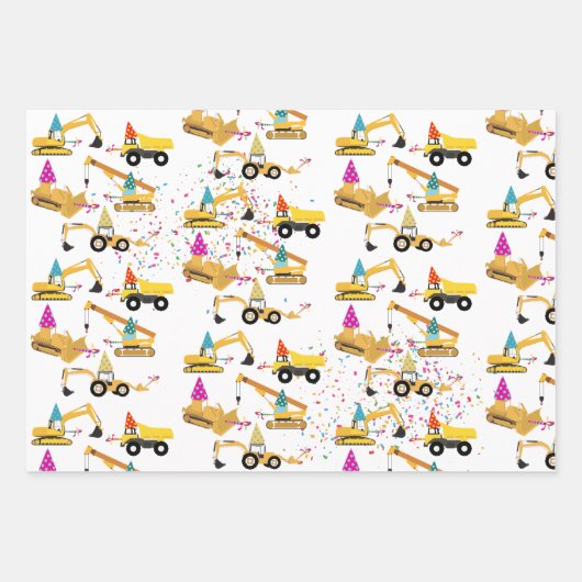 Construction Trucks Party Pattern Inpakpapier Vel (Voorkant 3)