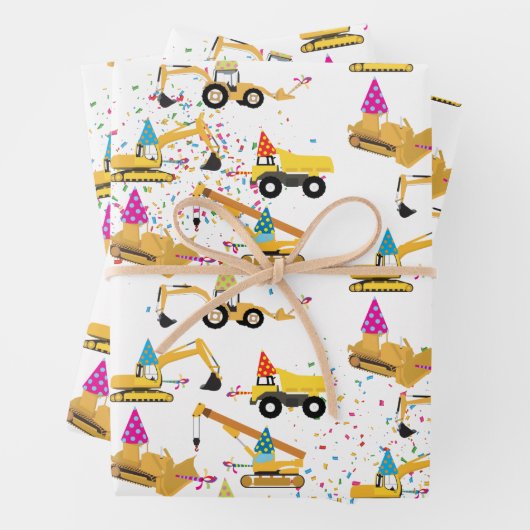 Construction Trucks Party Pattern Inpakpapier Vel (In situ)