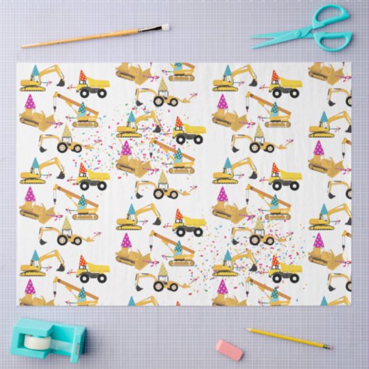 Construction Trucks Party Pattern Tissuepapier (Craft)