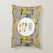 Construction Trucks Pattern Gepersonaliseerd Naam Accent Kussen (Achterkant (Verticaal))