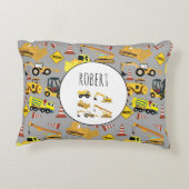 Construction Trucks Pattern Gepersonaliseerd Naam Accent Kussen (Achterkant)