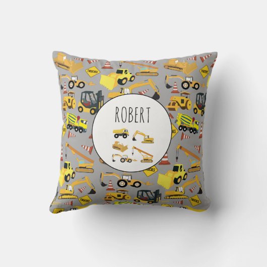 Construction Trucks Pattern Gepersonaliseerd Naam Kussen (Achterkant)