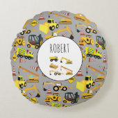 Construction Trucks Pattern Gepersonaliseerd Naam Rond Kussen (Voorkant)