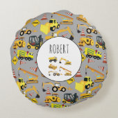 Construction Trucks Pattern Gepersonaliseerd Naam Rond Kussen (Achterkant)