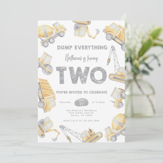 Construction TWO 2nd Birthday Party Kaart (Staand voorkant)