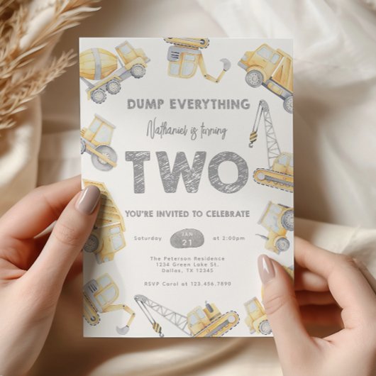 Construction TWO 2nd Birthday Party Kaart