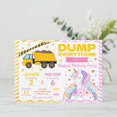 Construction & Unicorn Joint Birthday Invitation Kaart (Staand voorkant)