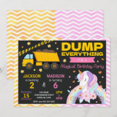 Construction & Unicorn Joint Birthday Invitation Kaart (Voorkant / Achterkant)