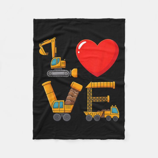 Construction Valentine Love Spelled With Trucks Ex Fleece Deken (Voorkant)