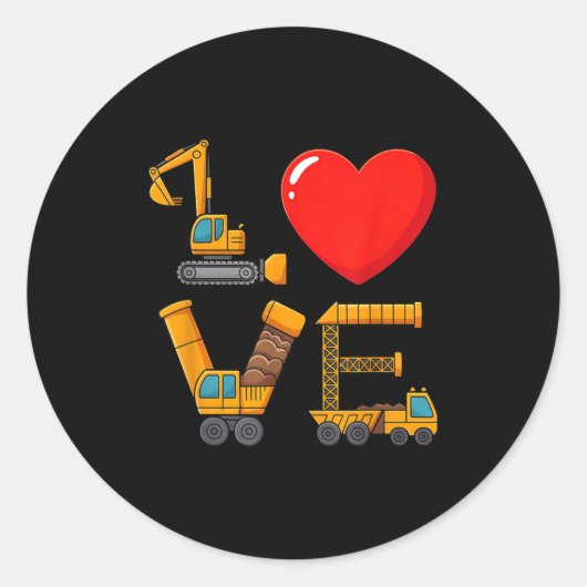 Construction Valentine Love Spelled With Trucks Ex Ronde Sticker (Voorkant)