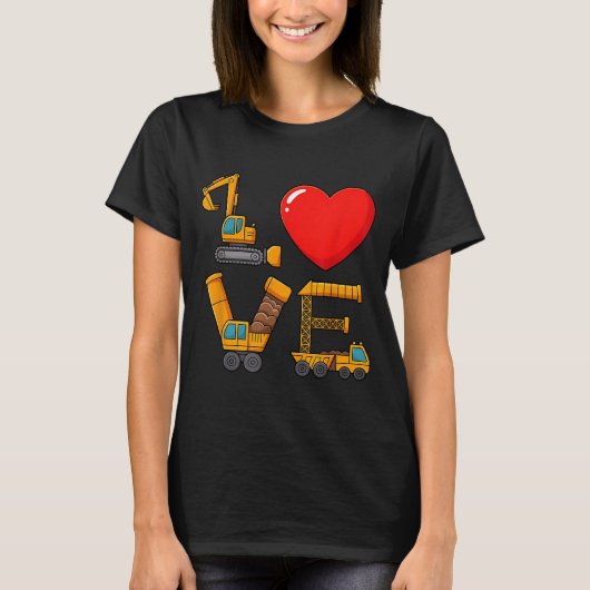 Construction Valentine Love Spelled With Trucks Ex T-shirt (Voorkant)