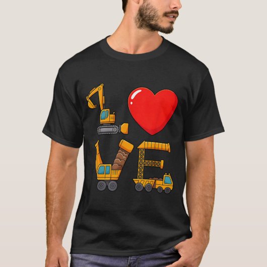 Construction Valentine Love Spelled With Trucks Ex T-shirt (Voorkant)