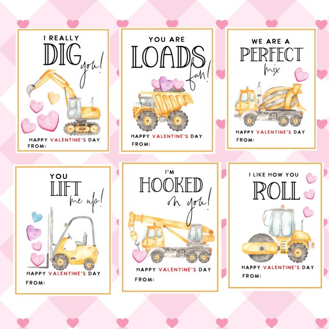 Construction Valentine's Day Kids Classroom cards Briefhoofd (Construction Valentine's day Kids Classroom Cards)