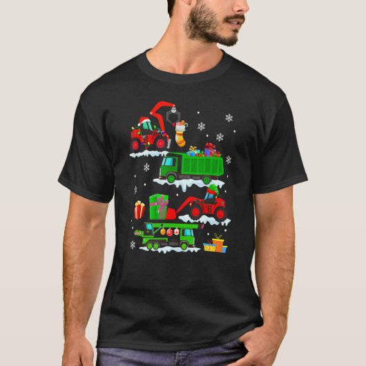 Construction Vehicle Christmas Red Trucks Winter B T-shirt (Voorkant)