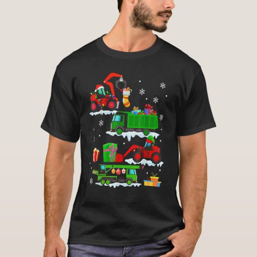 Construction Vehicle Christmas Red Trucks Winter B T-shirt (Voorkant)
