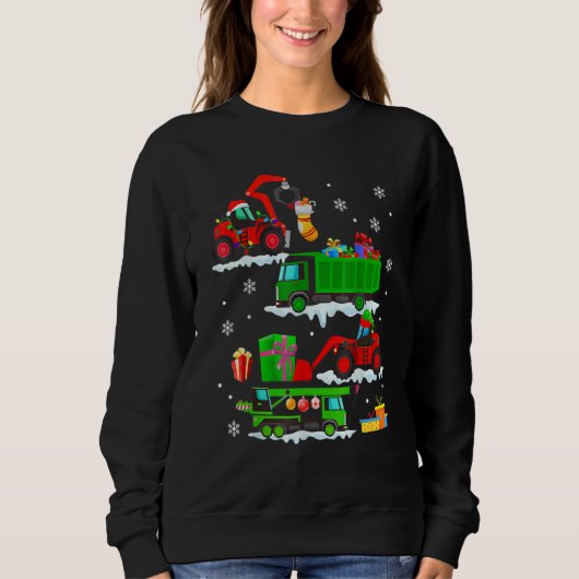 Construction Vehicle Christmas Red Trucks Winter B Trui (Voorkant)