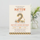 Construction Vehicles 2nd Birthday Invitation Kaart (Staand voorkant)