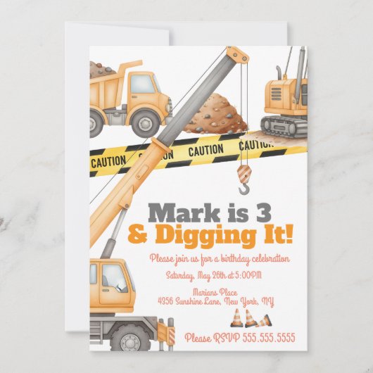 Construction Vehicles 3rd Birthday Dump Truck Kaart (Voorkant)