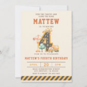 Construction Vehicles 4th Birthday Invitation Kaart (Voorkant)