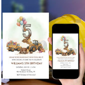 Construction Vehicles 5th Birthday Invitation Kaart