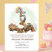 Construction Vehicles 5th Birthday Invitation Kaart
