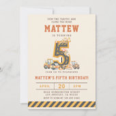 Construction Vehicles 5th Birthday Invitation Kaart (Voorkant)