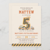 Construction Vehicles 5th Birthday Invitation Kaart (Voorkant / Achterkant)