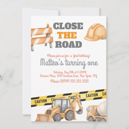 Construction Vehicles Birthday Dump Truck Kaart (Voorkant)