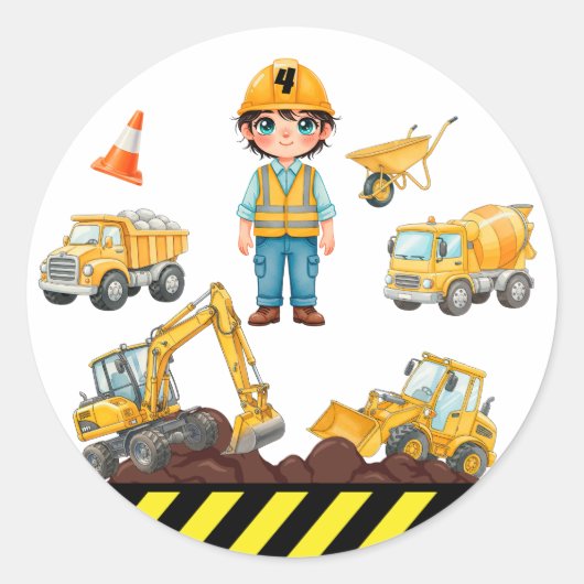 Construction Vehicles Birthday Party Sticker (Voorkant)