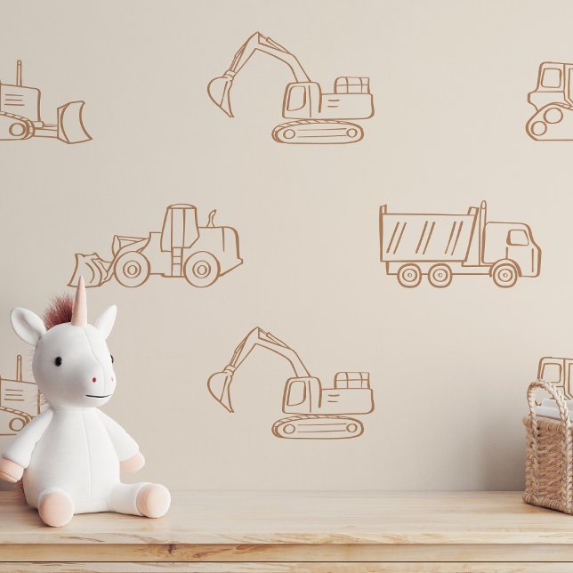 Construction Vehicles Builder Boy Truck Boho Beige Behang (Creator heeft geüpload)