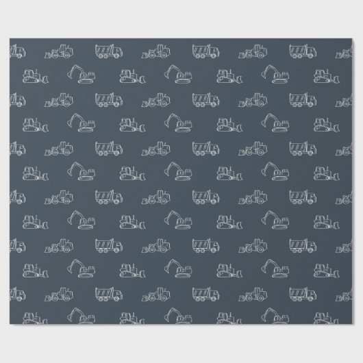 Construction Vehicles Builder Boy Truck Dark Blue Cadeaupapier (Vlak)