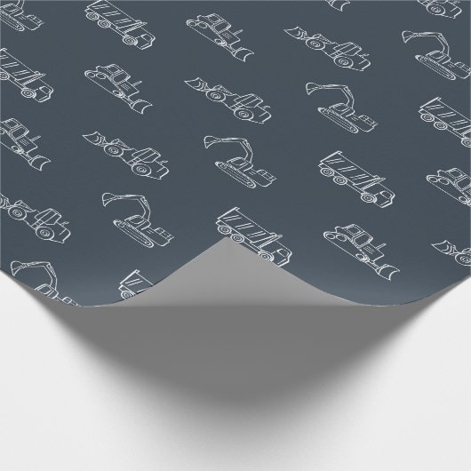 Construction Vehicles Builder Boy Truck Dark Blue Cadeaupapier (Hoek)