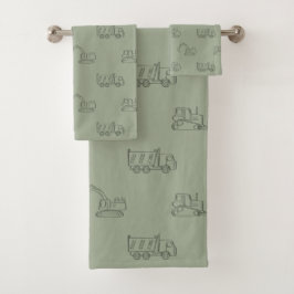 Construction Vehicles Builder Boy Truck Sage Green Bad Handdoek