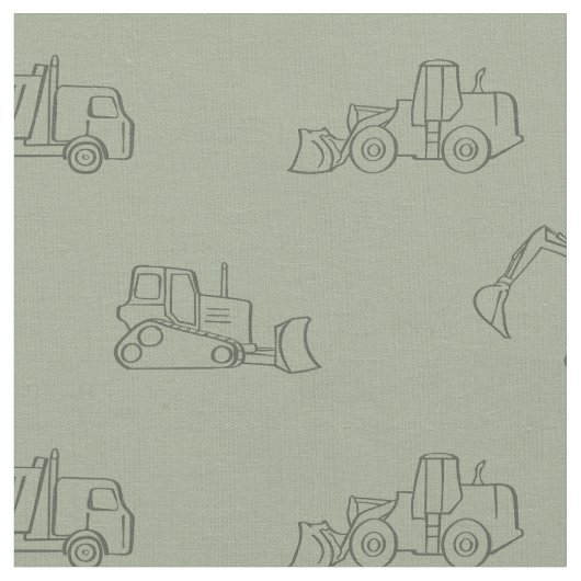 Construction Vehicles Builder Boy Truck Sage Green Stof (Close Up)