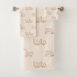 Construction Vehicles Builder Cute Boy Truck Beige Bad Handdoek