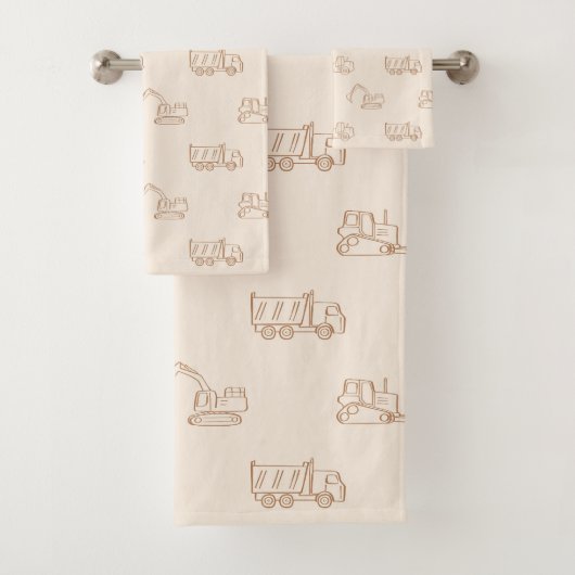 Construction Vehicles Builder Cute Boy Truck Beige Bad Handdoek (Insitu)
