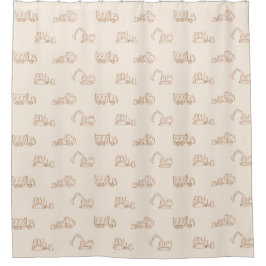 Construction Vehicles Builder Cute Boy Truck Beige Douchegordijn