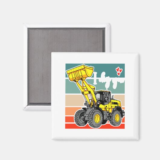 Construction Vehicles Valentines Hearts Excavator  Magneet (Voorkant / Achterkant)
