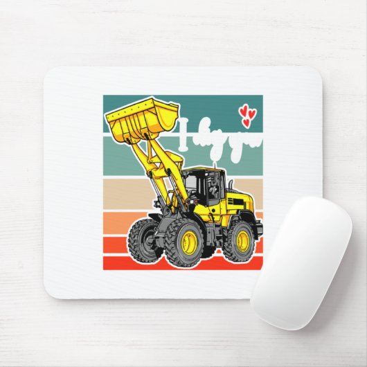 Construction Vehicles Valentines Hearts Excavator  Muismat (Met muis)