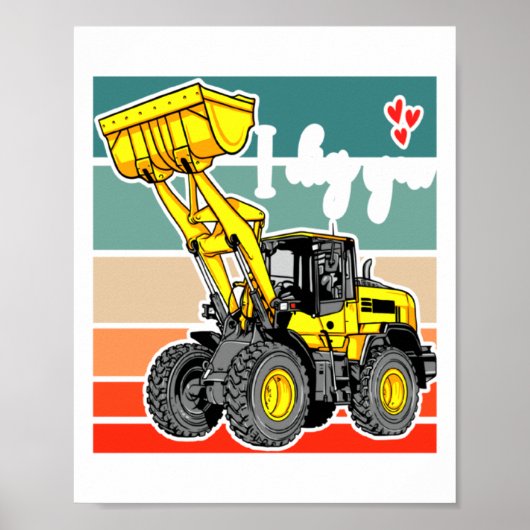 Construction Vehicles Valentines Hearts Excavator  Poster (Voorkant)