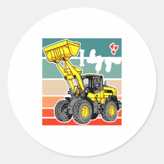 Construction Vehicles Valentines Hearts Excavator  Ronde Sticker (Voorkant)