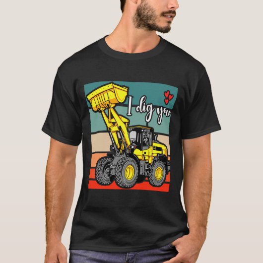 Construction Vehicles Valentines Hearts Excavator  T-shirt (Voorkant)