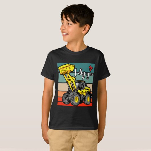 Construction Vehicles Valentines Hearts Excavator T-shirt (Voorkant volledig)