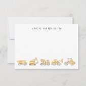 Construction Vehicles Watercolor Boys Monogrammed Notitiekaartje (Voorkant)
